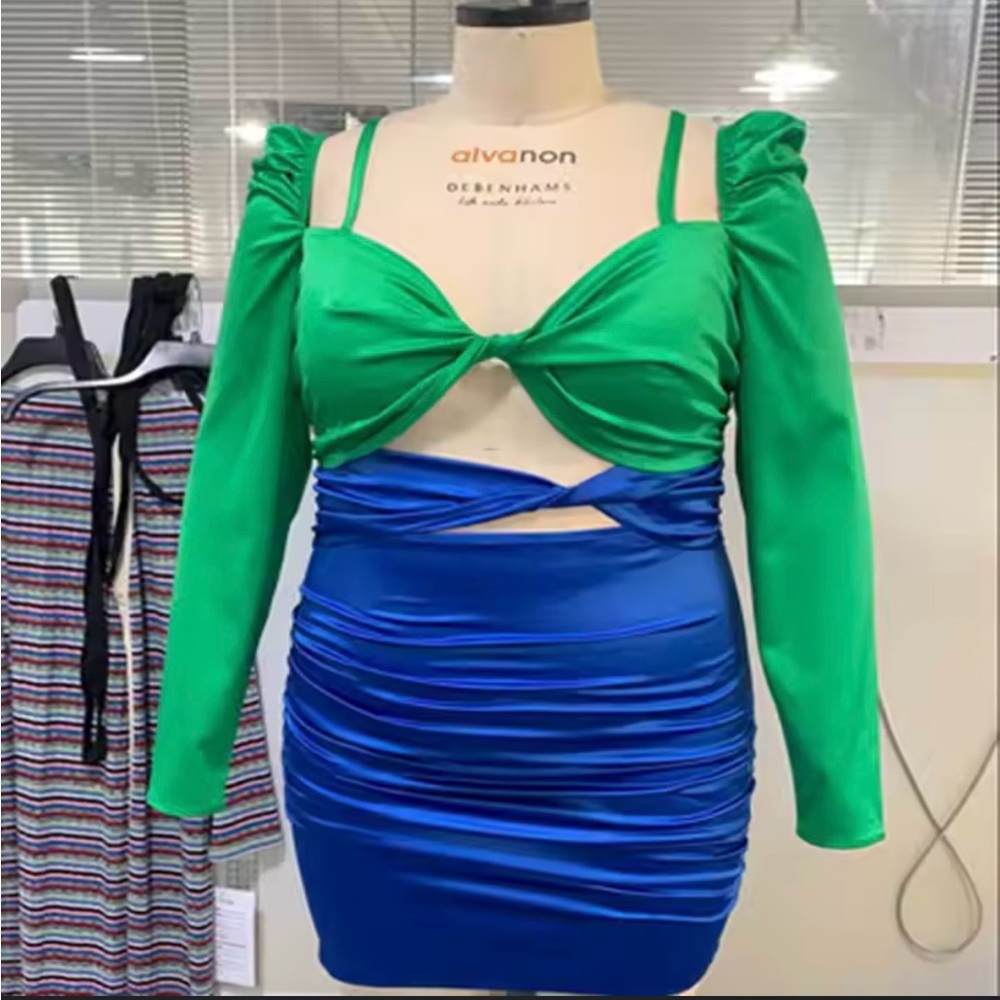 Green and Blue Cutout Dress